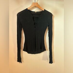 Free People Black Long Sleeve Top with Cut-Out Design